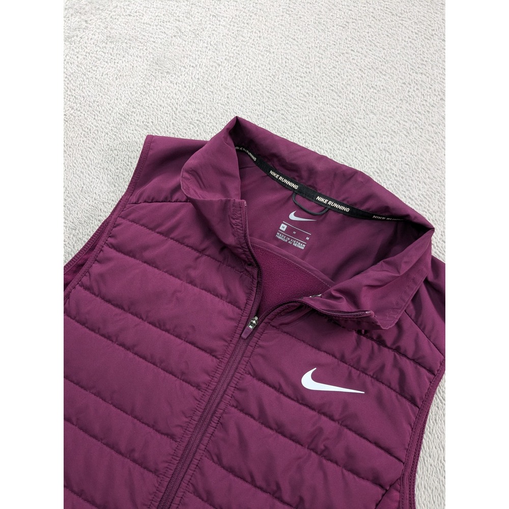 Nike Running Aerolayer Vest Womens Medium Plum Purple Quilted Puffer Full Zip